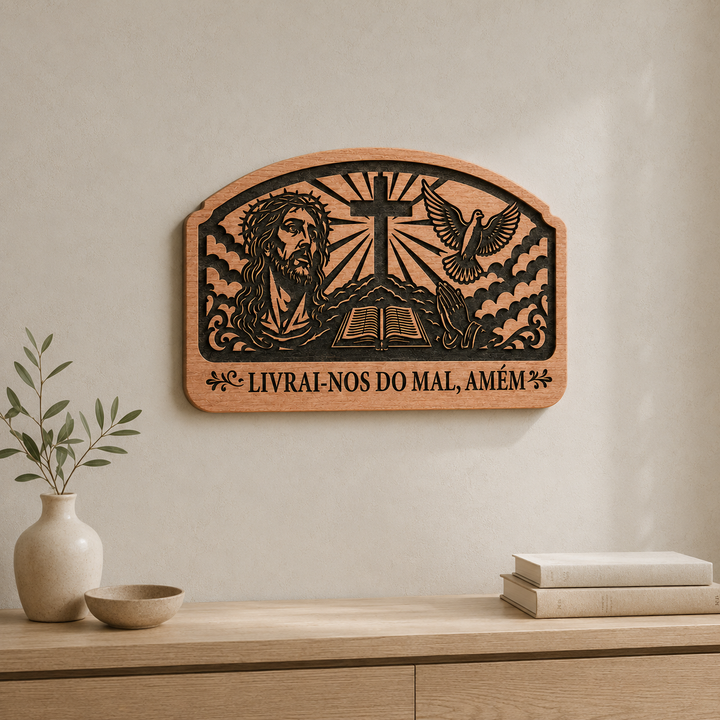 Placa Decorativa Religiosa Entalhada