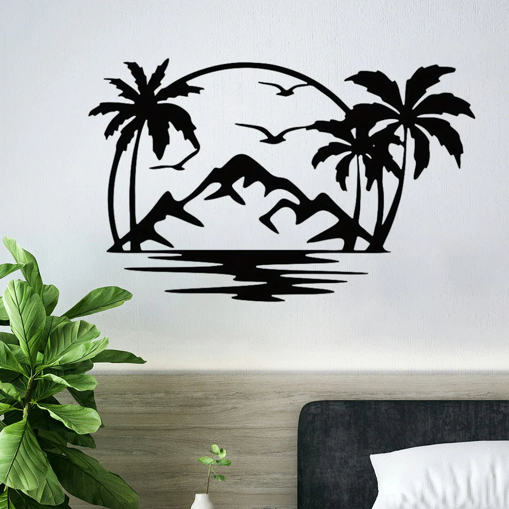 Monograma Pôr do Sol Tropical em metal — ângulo lateral da peça