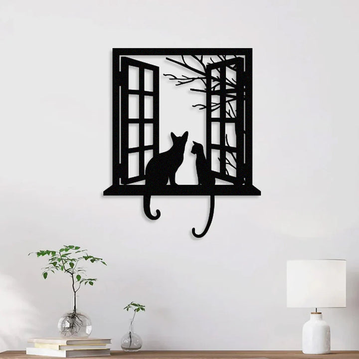 Gatos na Janela I em metal — vista em destaque do produto