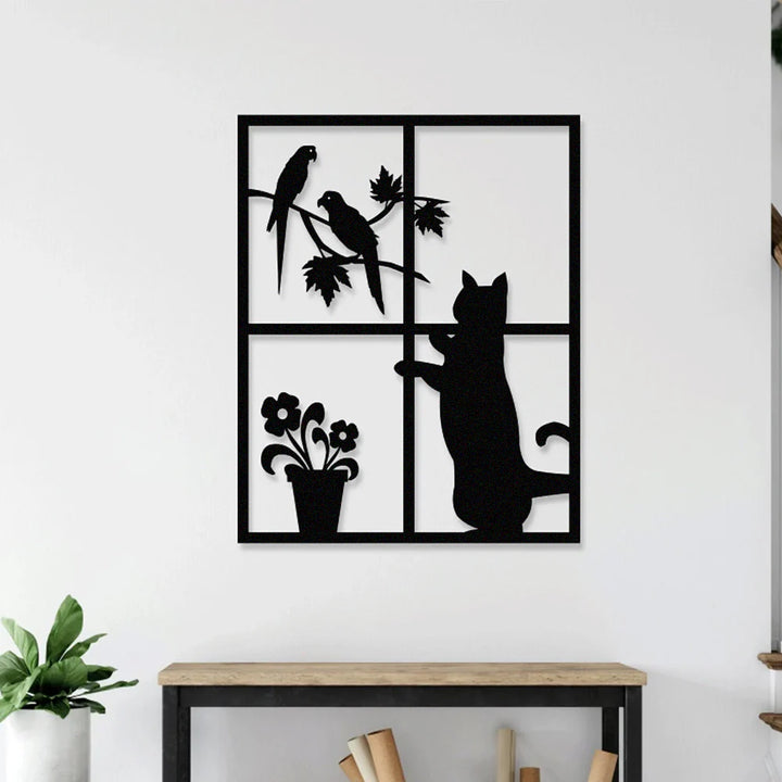 Gato na Janela II em metal — detalhe do acabamento artesanal