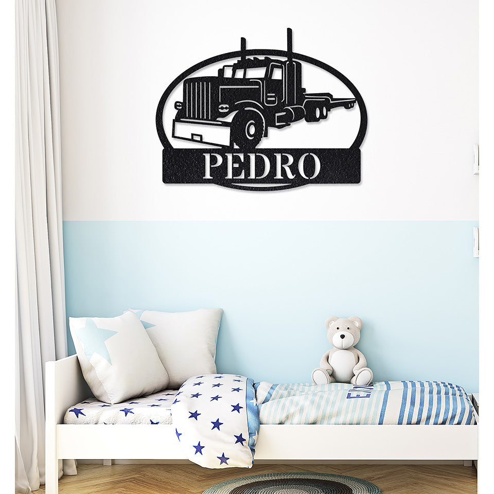 Placa Caminhão em metal — ângulo lateral da peça