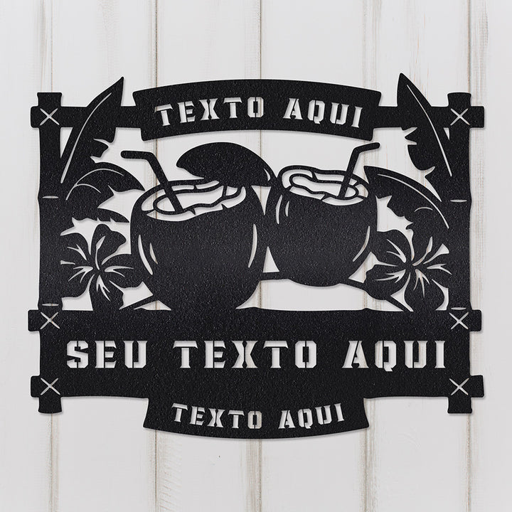 Recanto Paraíso Tropical em metal — ângulo lateral da peça