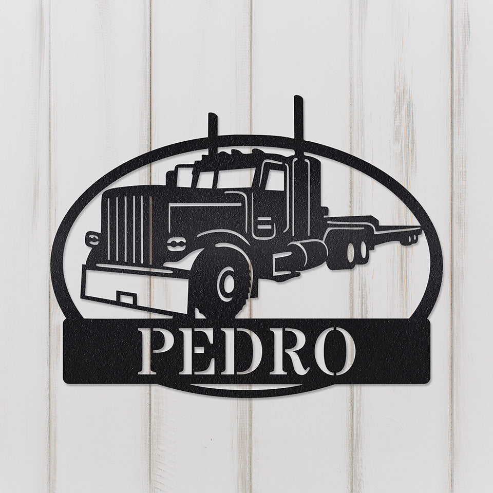 Placa Caminhão em metal — detalhe do acabamento artesanal