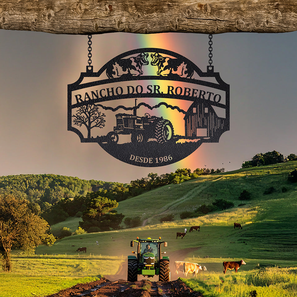 Placa Rancho com Trator em metal — vista em destaque do produto