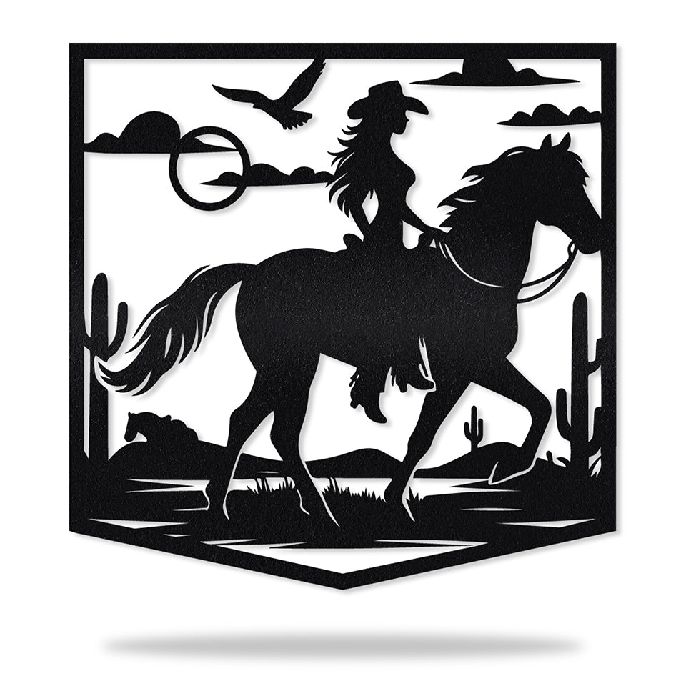 Monograma Cowgirl a Cavalo em metal, personalizado sob medida