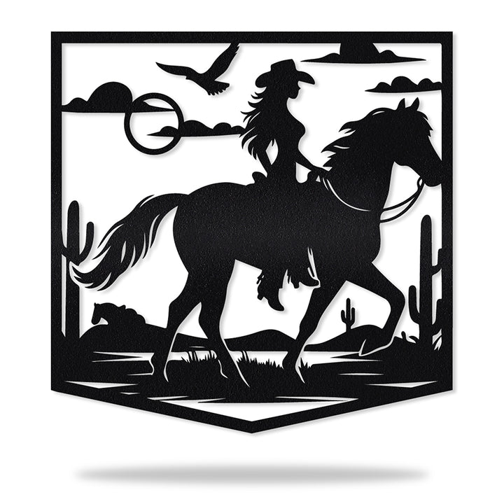 Monograma Cowgirl a Cavalo em metal, personalizado sob medida