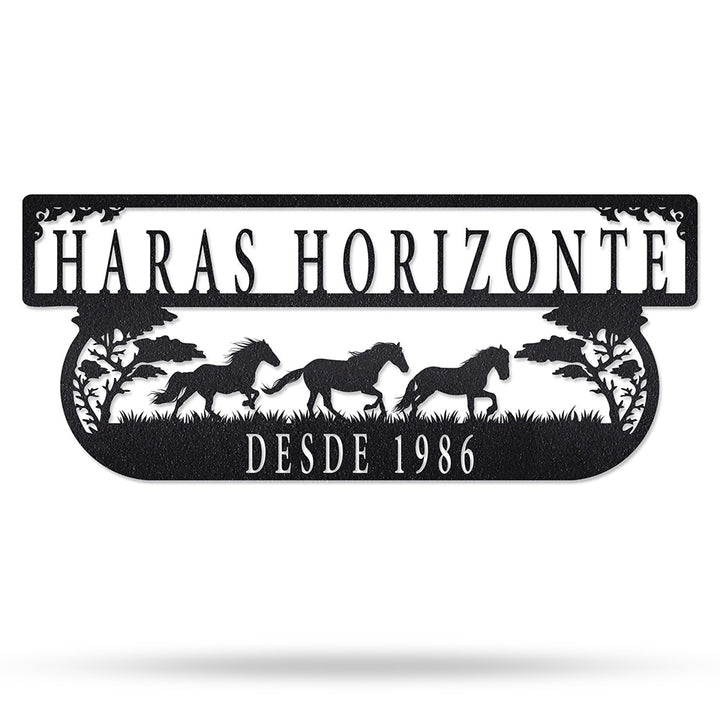 Placa Haras Horizonte em metal, personalizada sob medida