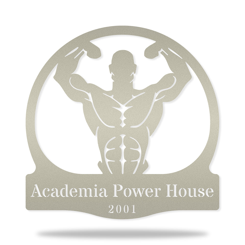 Placa Academia I em metal — apresentação do produto finalizado