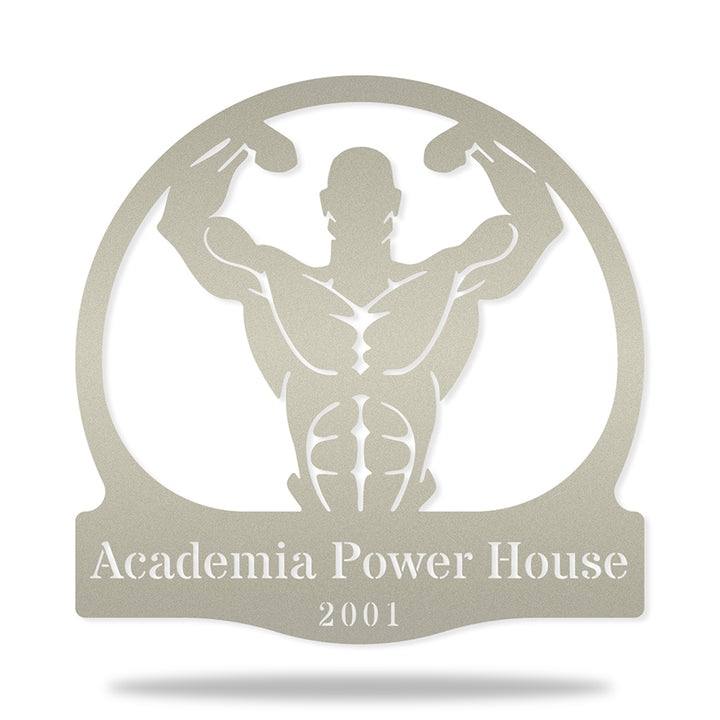 Placa Academia I em metal — apresentação do produto finalizado