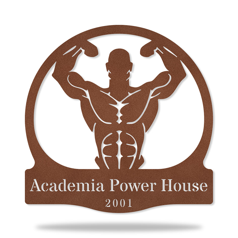 Placa Academia I em metal — detalhe das bordas e contornos