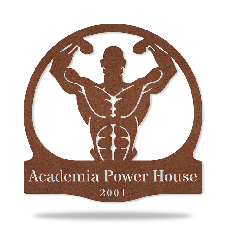 Placa Academia I em metal — detalhe das bordas e contornos