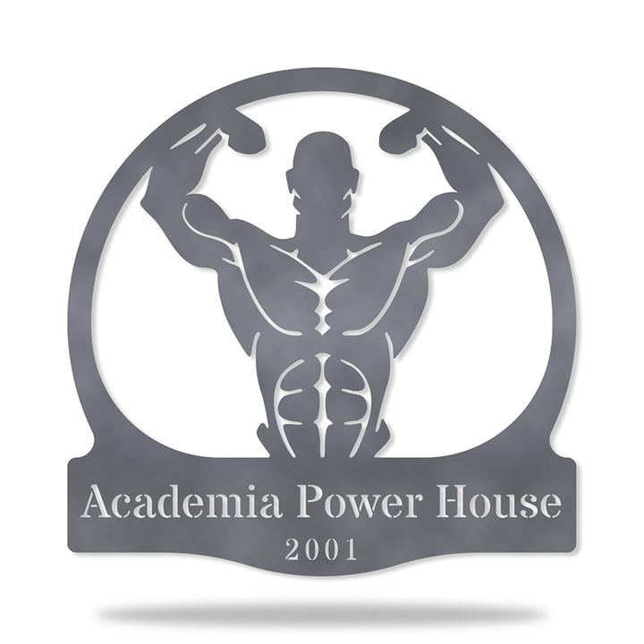 Placa Academia I em metal — arte decorativa em primeiro plano