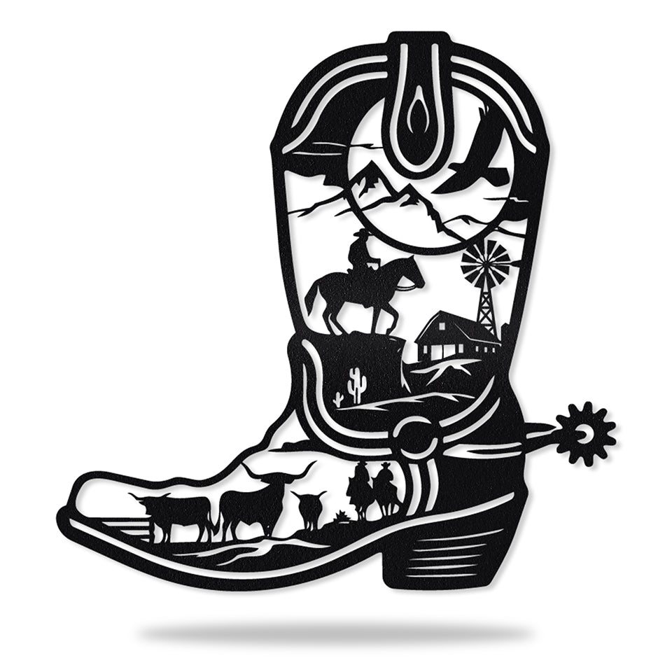 Placa Bota do Cowboy em metal, personalizada sob medida