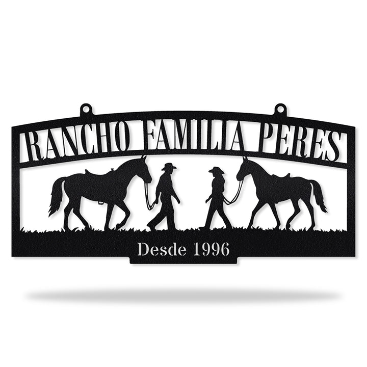 Placa Caminho do Rancho em metal, personalizada sob medida