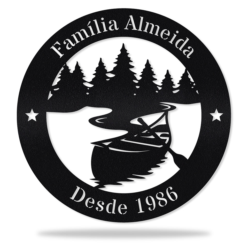 Placa Canoa no Rio em metal, personalizada sob medida