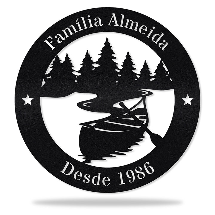Placa Canoa no Rio em metal, personalizada sob medida