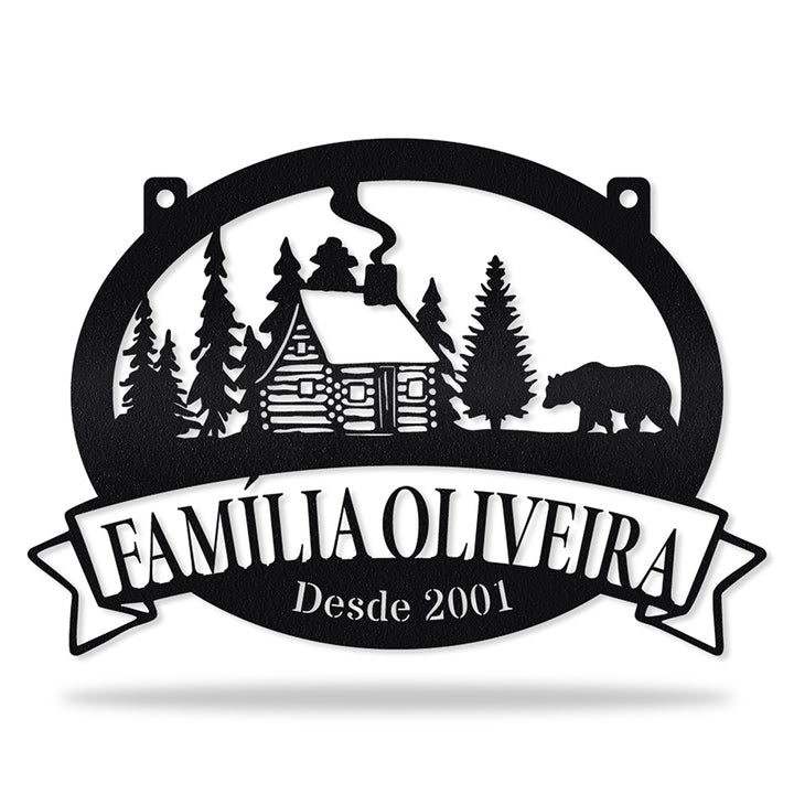Placa Lar na Montanha em metal, personalizada sob medida