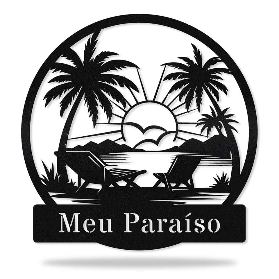 Placa Pôr do Sol na Praia em metal, personalizada sob medida