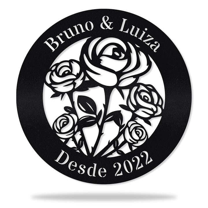 Placa Presente de Rosas em metal, personalizada sob medida