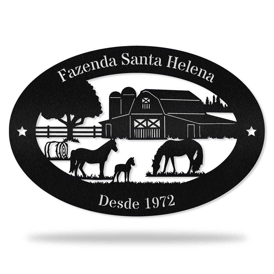 Placa Sítio com Celeiro em metal, personalizada sob medida