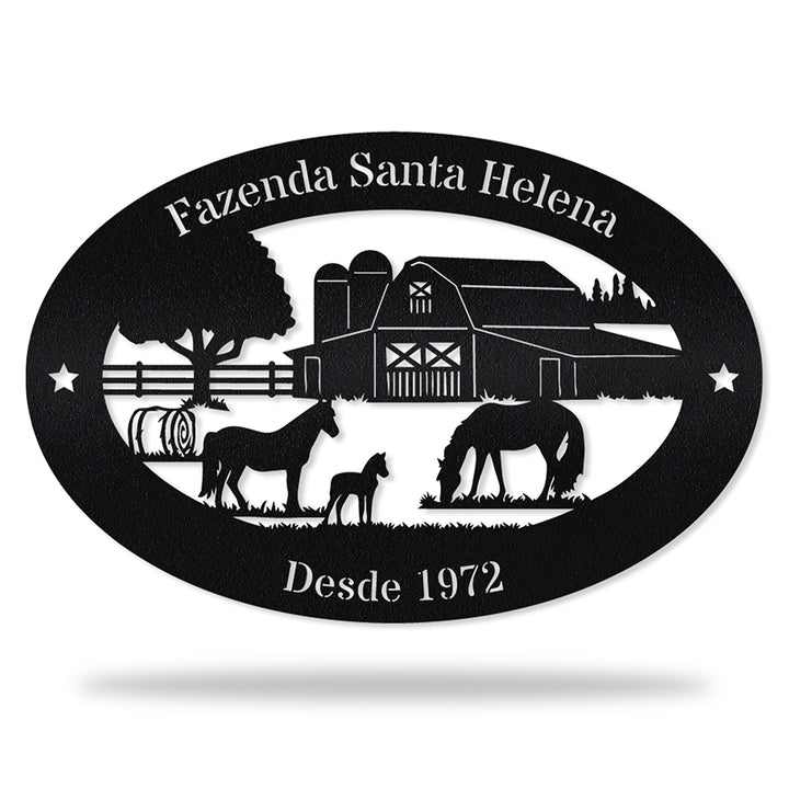 Placa Sítio com Celeiro em metal, personalizada sob medida