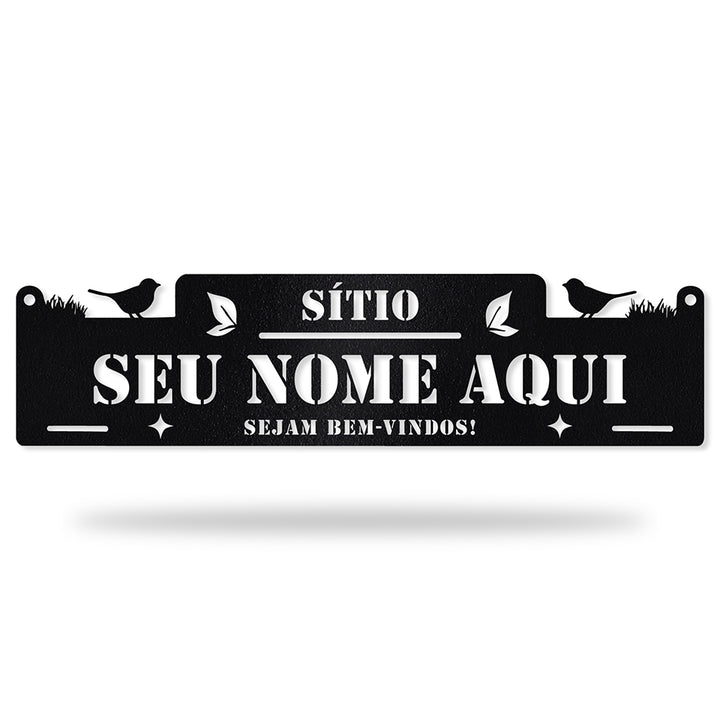 Placa Sítio com Pássaros em metal, personalizada sob medida