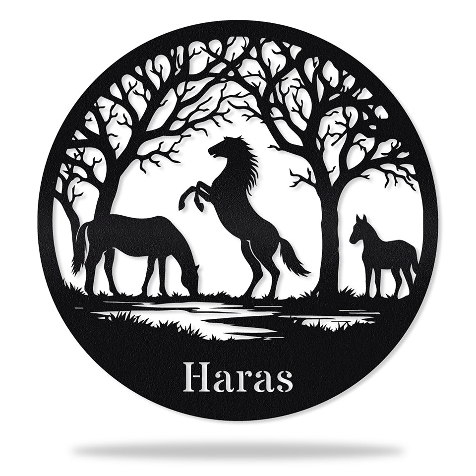 Placa Trio de Cavalos em metal, personalizada sob medida