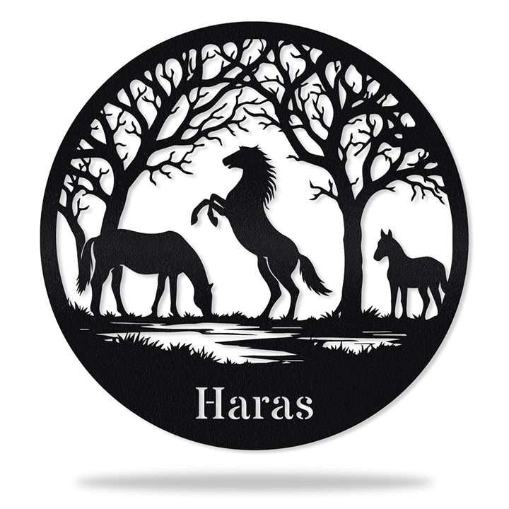 Placa Trio de Cavalos em metal, personalizada sob medida