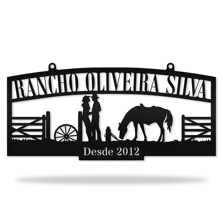 Placa Vida no Rancho em metal, personalizada sob medida