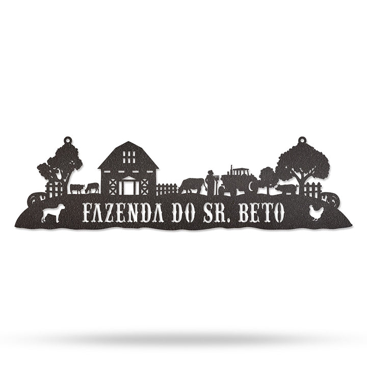 Placa Vida Rural em metal, personalizada sob medida