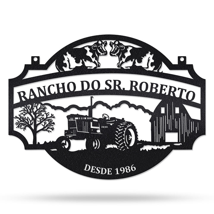 Placa Rancho com Trator em metal, personalizada sob medida