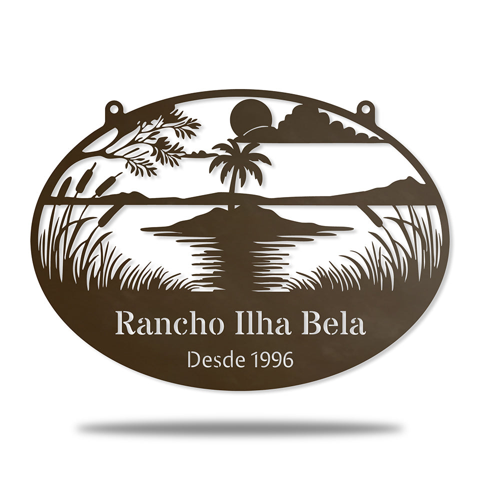 Rancho Ilha Bela em metal — exemplo de personalização aplicada