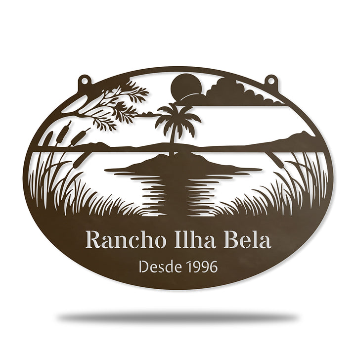 Rancho Ilha Bela em metal — exemplo de personalização aplicada