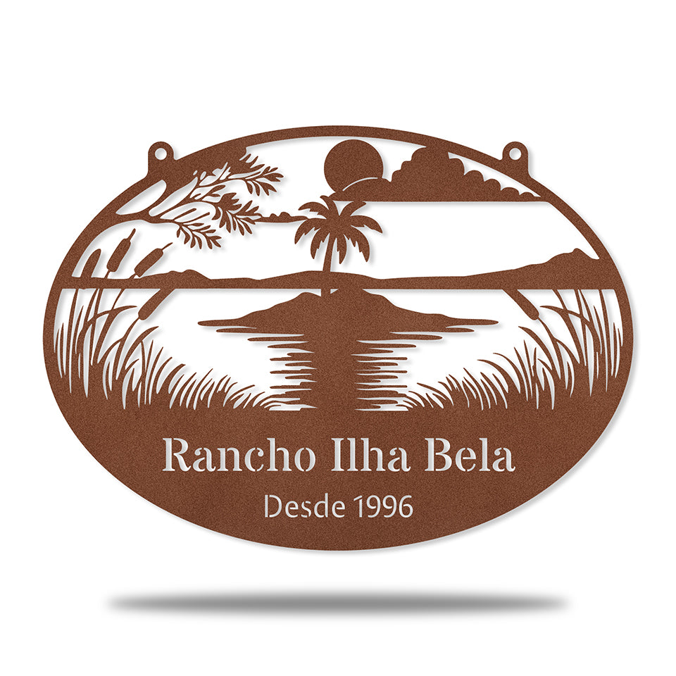 Rancho Ilha Bela em metal — detalhe das bordas e contornos
