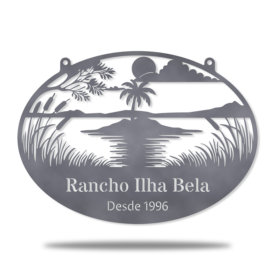 Rancho Ilha Bela em metal — arte decorativa em primeiro plano