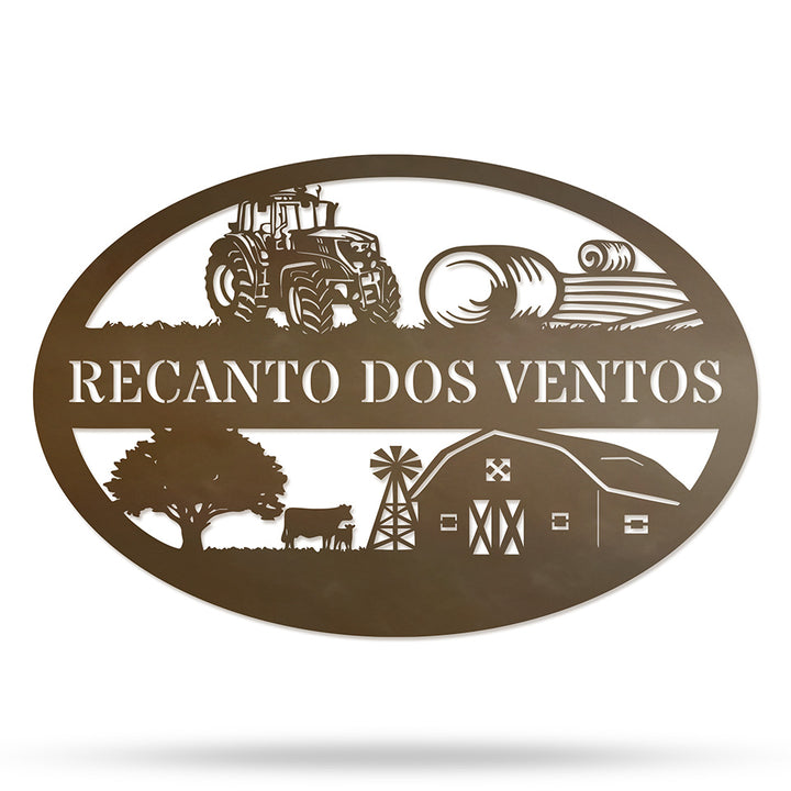 Placa Recanto dos Ventos em metal — imagem ampliada do acabamento