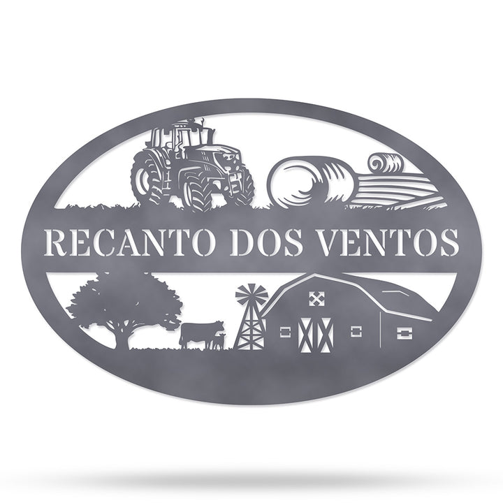 Placa Recanto dos Ventos em metal — vista frontal da peça