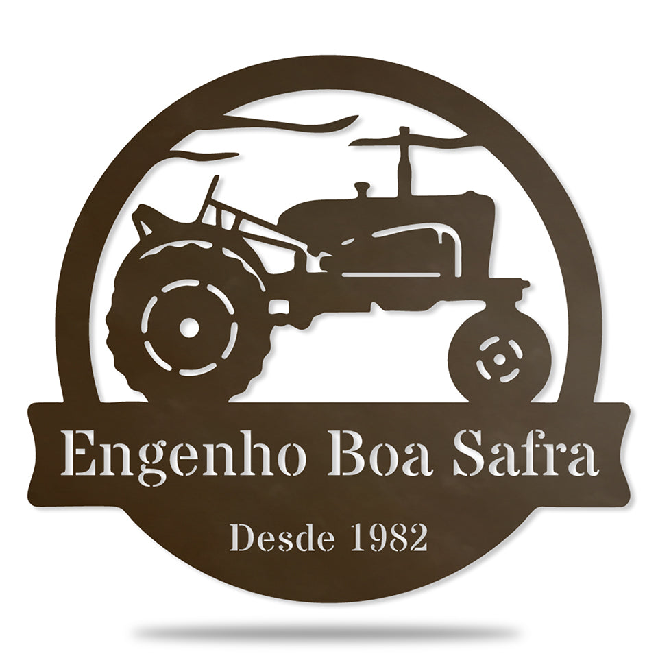 Trator Vintage em metal — ângulo lateral da peça