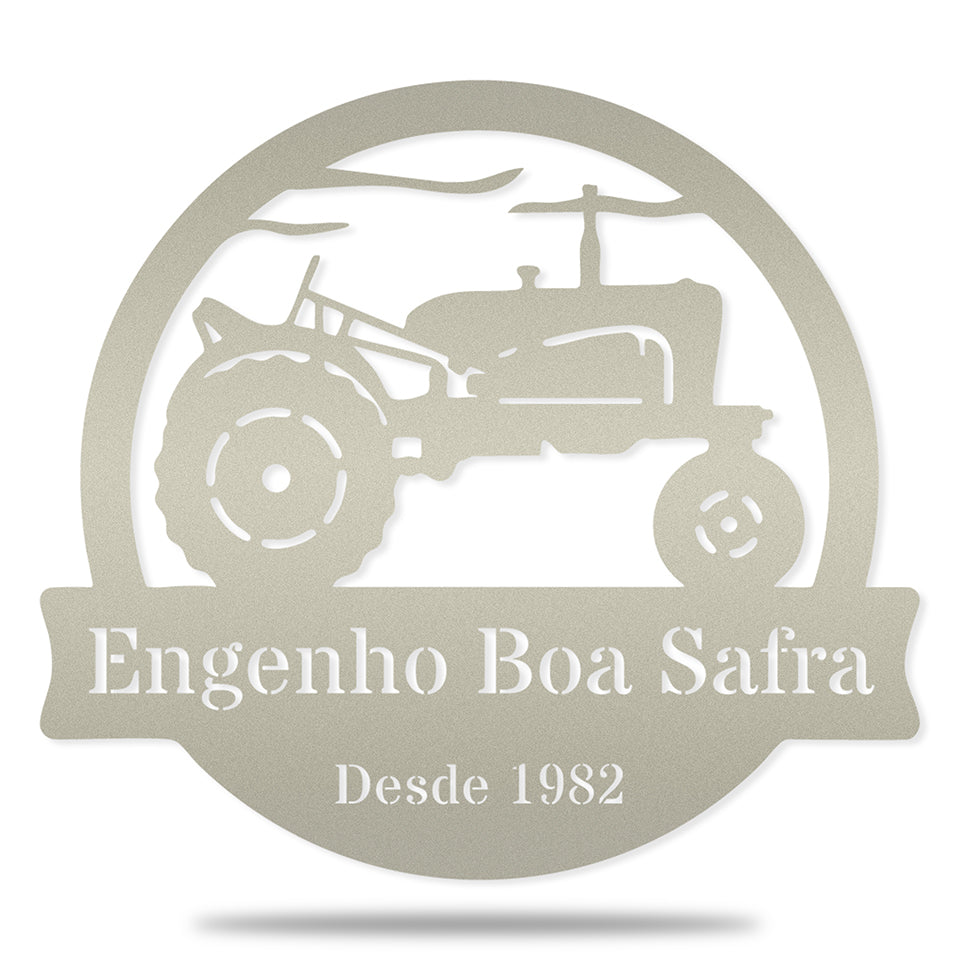 Trator Vintage em metal — detalhe das bordas e contornos