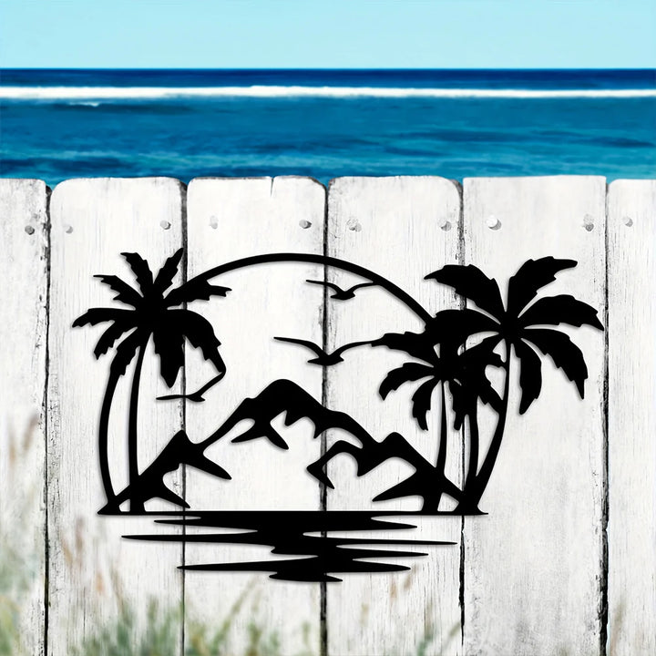 Monograma Pôr do Sol Tropical em metal — detalhe das bordas e contornos