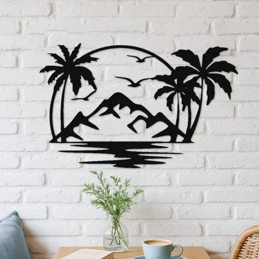 Monograma Pôr do Sol Tropical em metal — exemplo de personalização aplicada