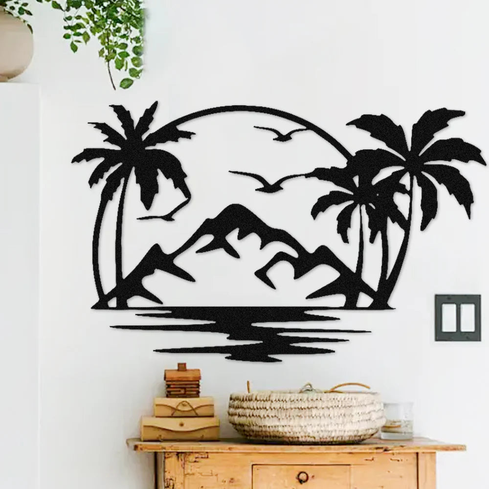 Monograma Pôr do Sol Tropical em metal — detalhe do acabamento artesanal