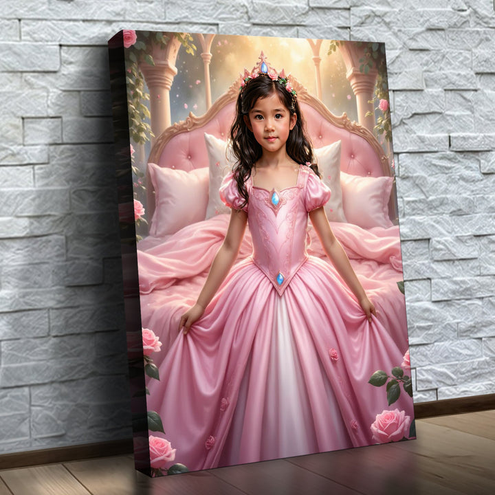 A Bela Adormecida – quadro canvas personalizado com o rosto da criança, na parede