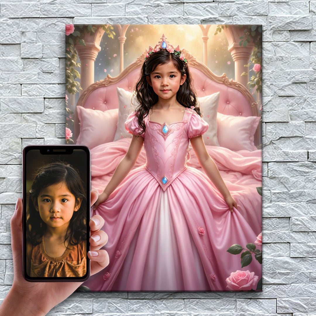A Bela Adormecida – antes e depois: a foto enviada e o quadro pronto