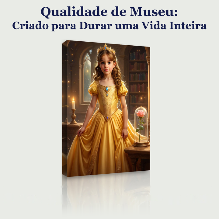 A Bela e a Rosa Encantada – quadro canvas personalizado, qualidade de museu, criado para durar uma vida inteira