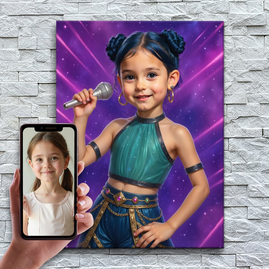 A Estrela do K-Pop – antes e depois: a foto enviada e o quadro pronto