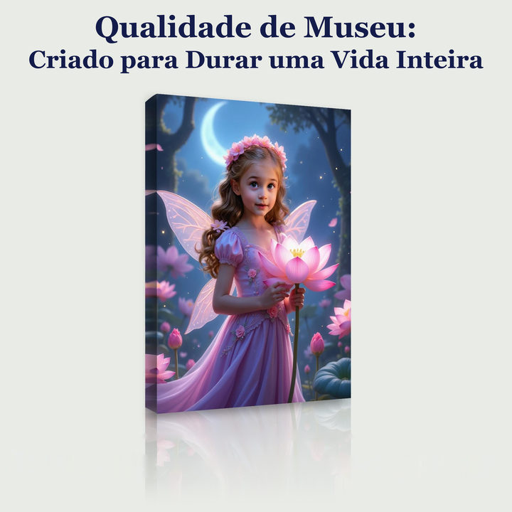 A Fada da Flor de Lótus – quadro canvas personalizado, qualidade de museu, criado para durar uma vida inteira