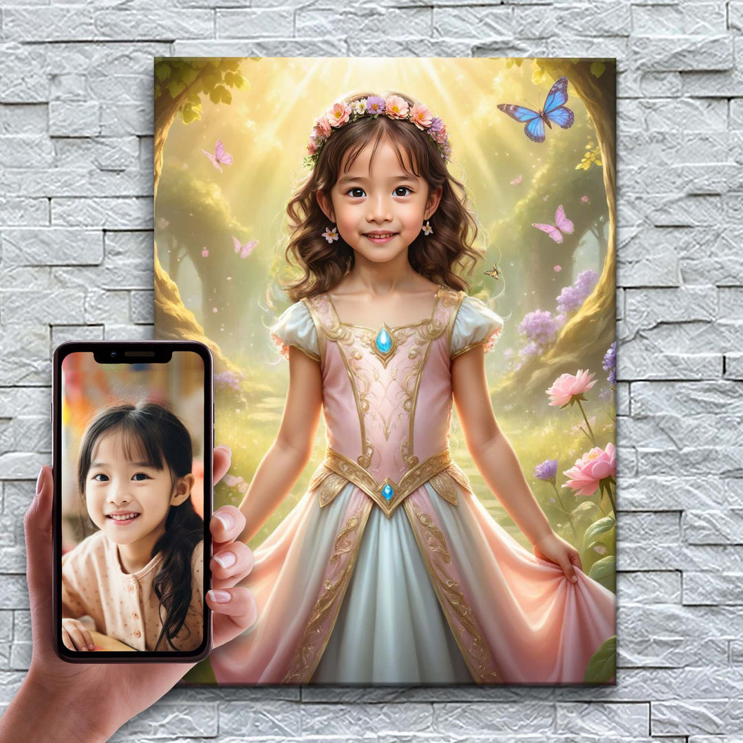 A Princesa da Primavera – antes e depois: a foto enviada e o quadro pronto