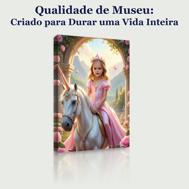 A Princesa do Unicórnio de Rosas – quadro canvas personalizado, qualidade de museu, criado para durar uma vida inteira