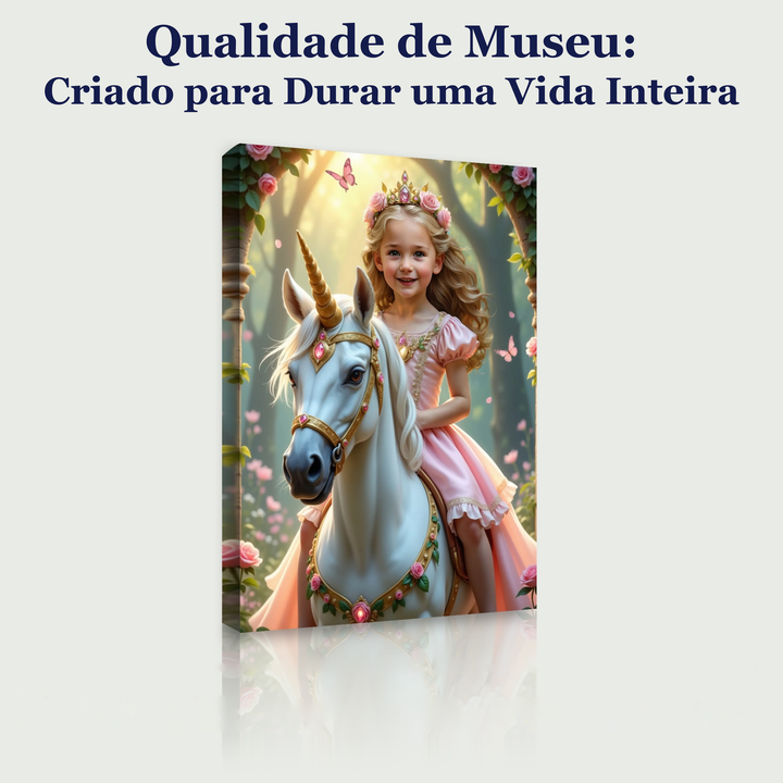 A Princesa do Unicórnio Encantado – quadro canvas personalizado, qualidade de museu, criado para durar uma vida inteira